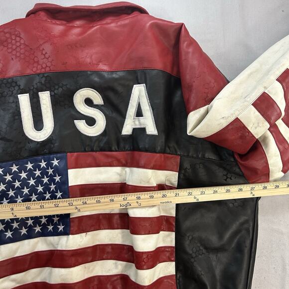 Misty Harbor USA American Flag Faux Leather Bomber Coat Jacket Sz XL Stars - Picture 16 of 16